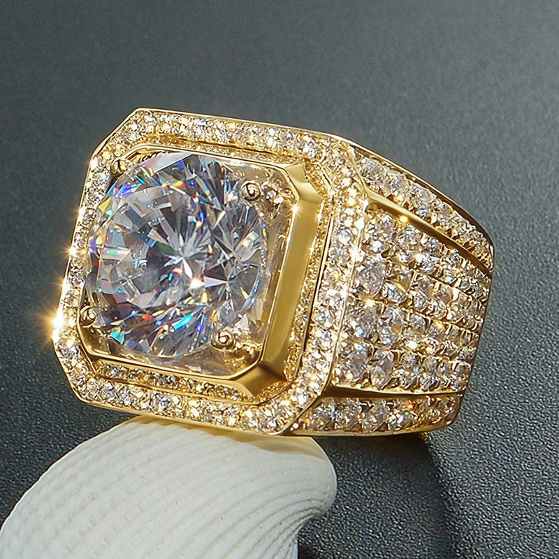 Men's Full Micro-Set Geometric Electroplated Statement Ring