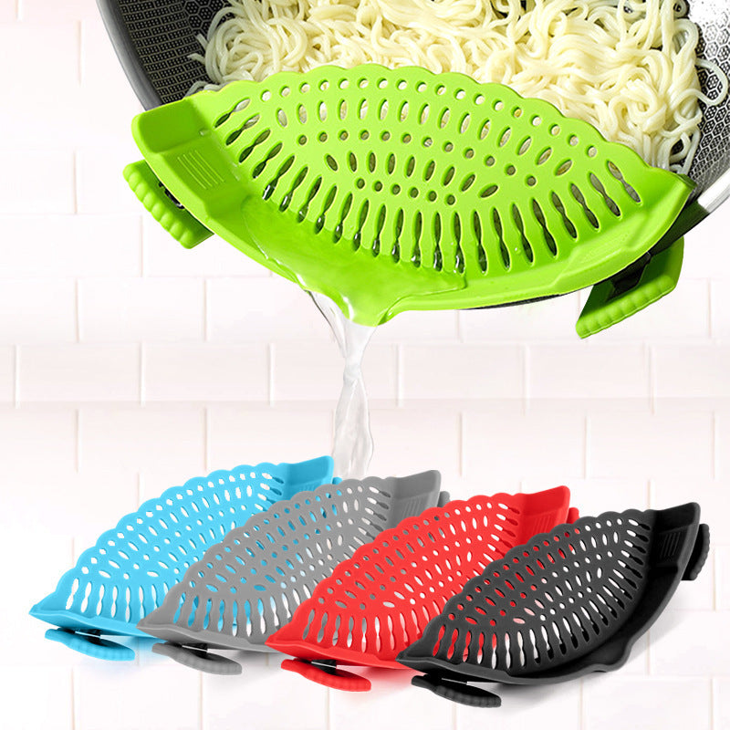 Clip On Silicone Kitchen Strainer Anti Spill Pot Edge Draining Basket teemdrop