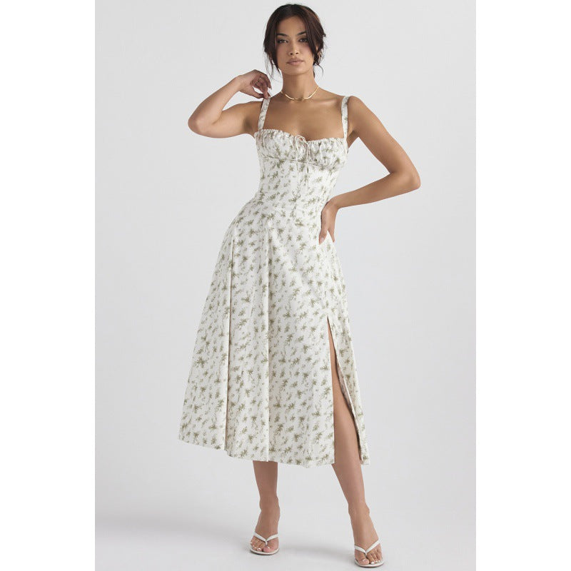 Women's Summer Sleeveless Solid Color Floral Sling Dress