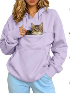 Autumn and Winter Warm Hooded Fleece Long-Sleeve Sweatshirt with Large Pockets for Men and Women Pet-Friendly