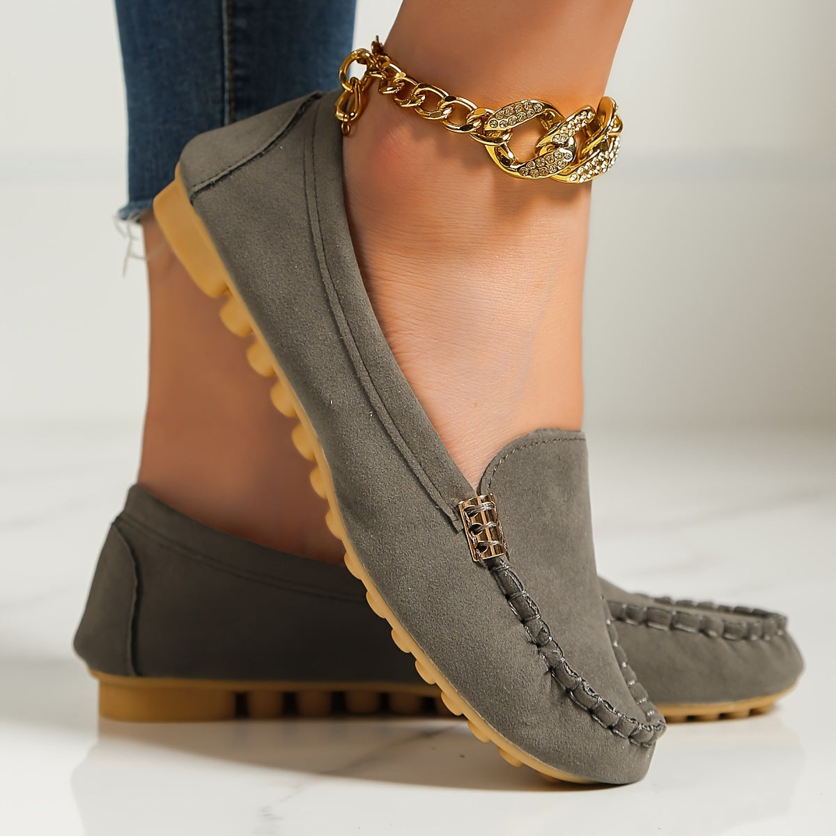 Metal snap round-toe flat women's shoes teemdrop