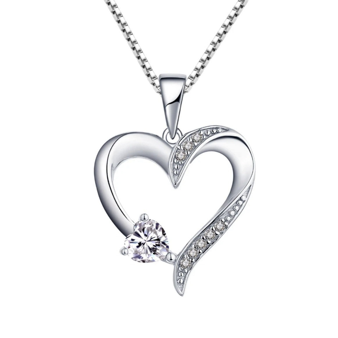 S925 pure silver heart-shaped pendant cross chain necklace