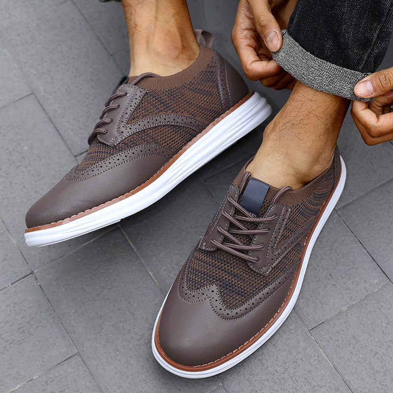 Men British Style Fly-Knit Leather Breathable Casual Shoes teemdrop