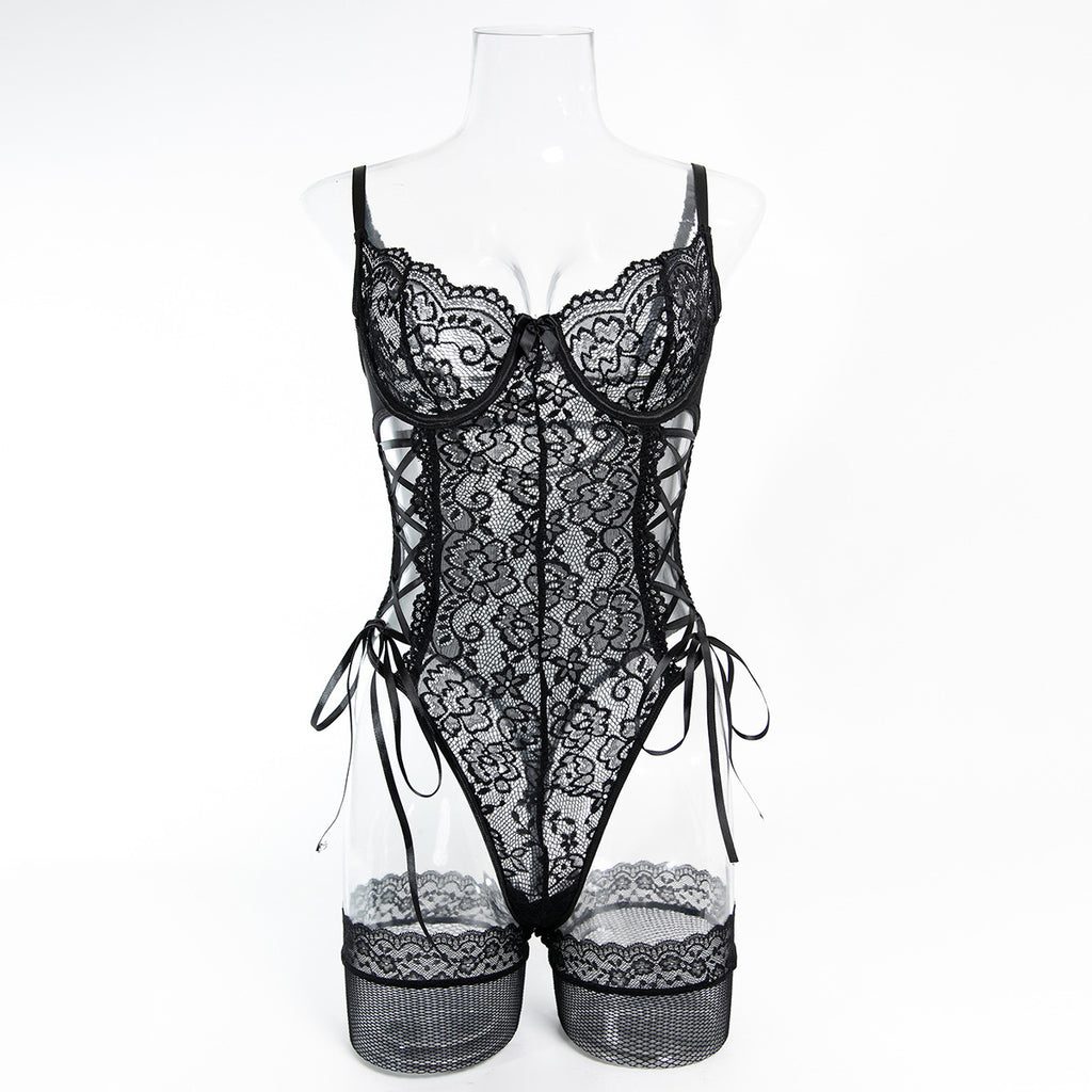 Women's Bodysuit with Lace Trim, Skin-Friendly, Adjustable Elastic Straps teemdrop