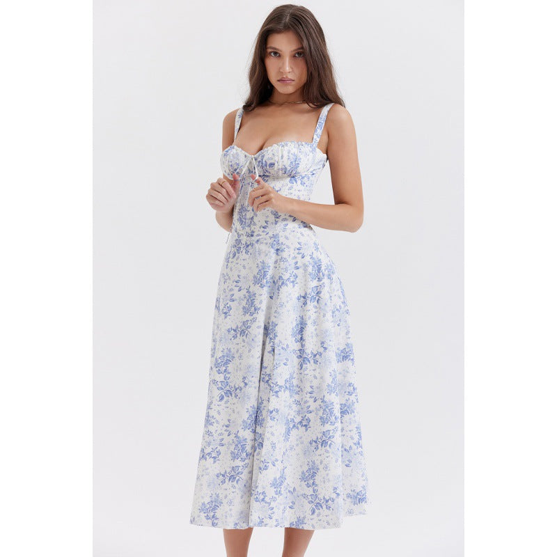 Women's Summer Sleeveless Solid Color Floral Sling Dress