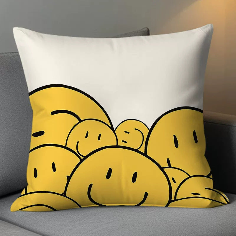 Cute Smiling Face Double-Sided Plush Throw Pillow Cover with Insert teemdrop