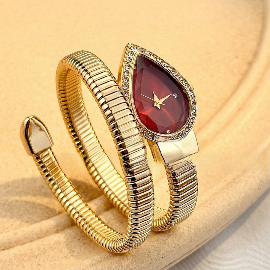 Women's Snake-Shaped Water Drop Dial Wrap-Around Bracelet Quartz Watch