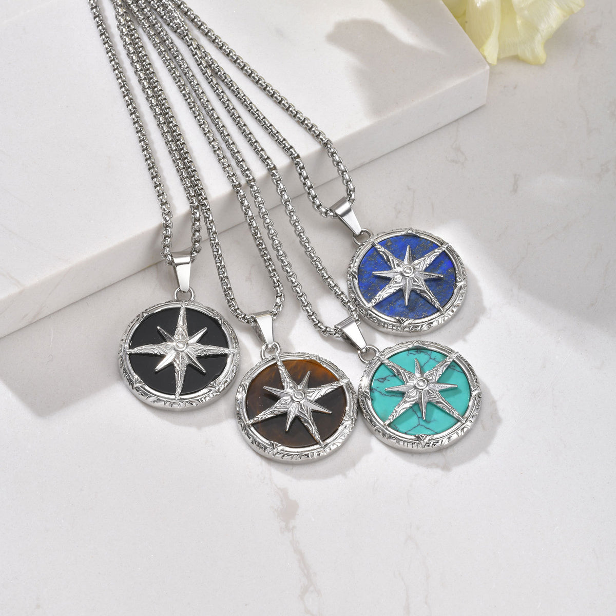 Stainless steel eight-pointed star necklace