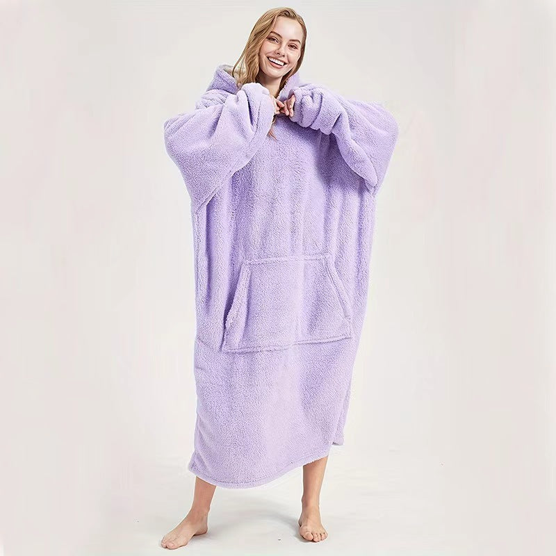 Hooded Fleece Pullover Robe Thickened Warm Loungewear teemdrop