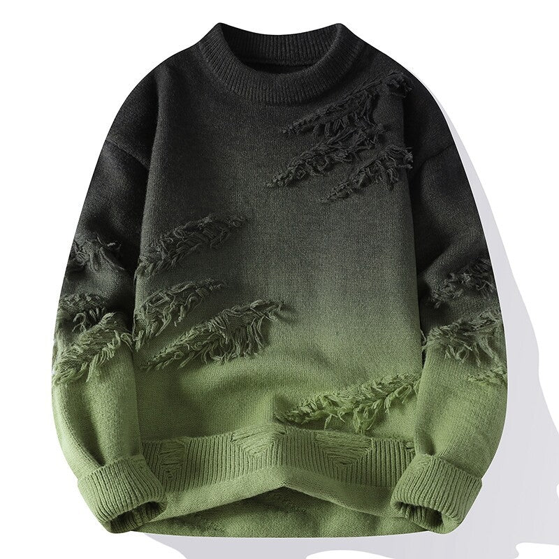 Men Gradient Color Stand Collar Knitted Cardigan Sweater