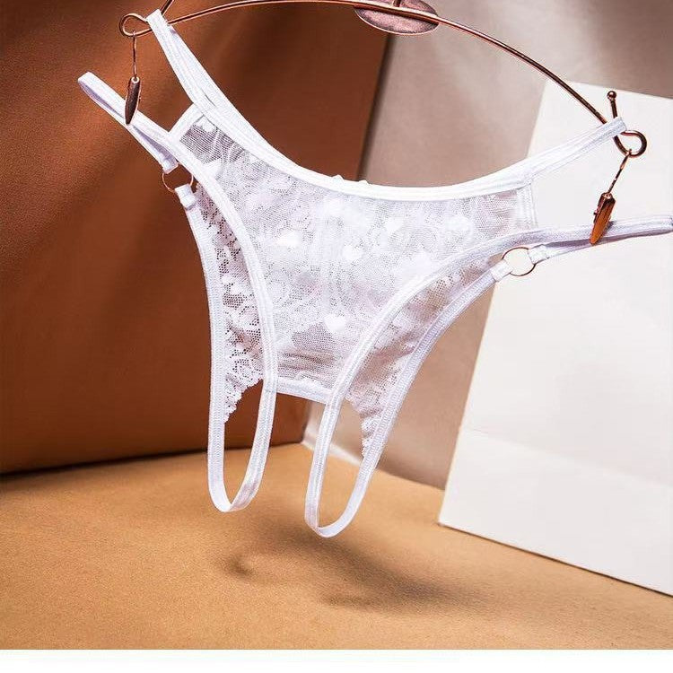 Lace Open-Crotch Thong with Metal Rings