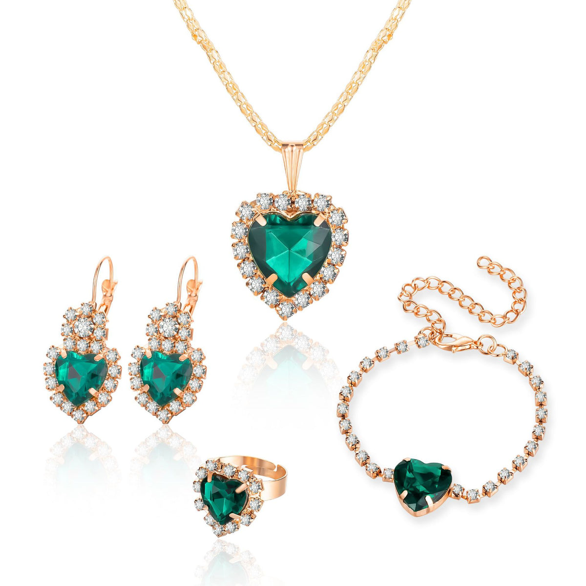 European and American Personalized Water Drop Rhinestone Necklace Earrings Ring Set