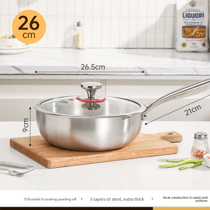 Thickened 304 Stainless Steel Deepened Flat-Bottomed Wok