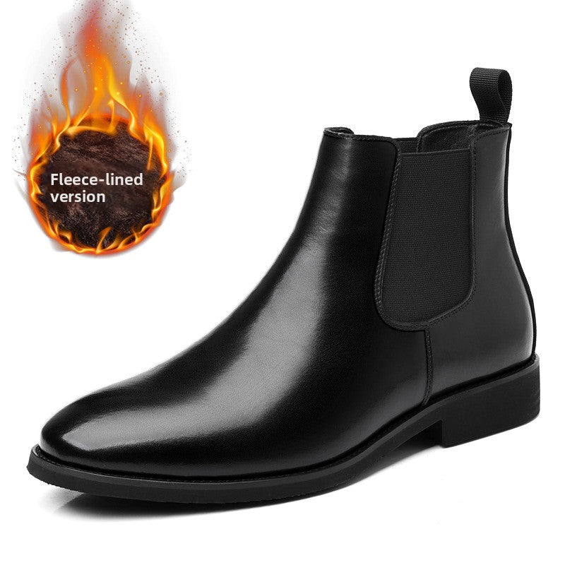 High-top cowhide ankle boots, Chelsea style teemdrop