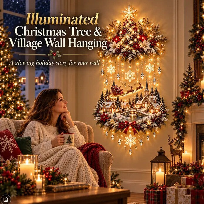 LED Lighted Christmas Tree Wall Hanging Decoration with Wreath Door Ornament teemdrop