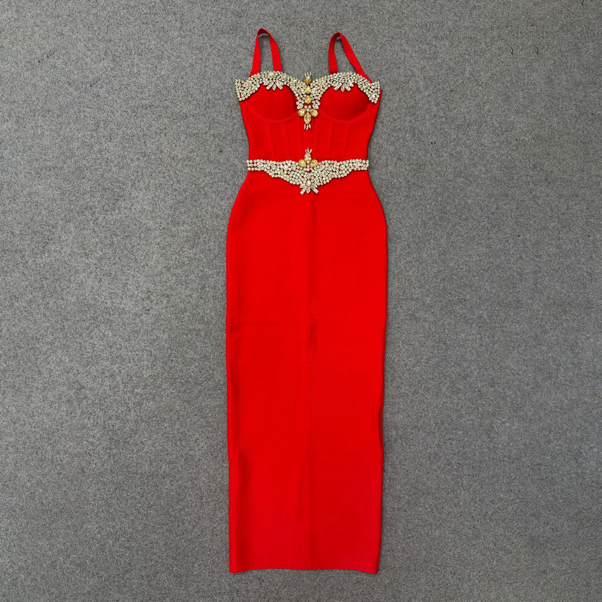 Strapless waist-cinching evening gown teemdrop