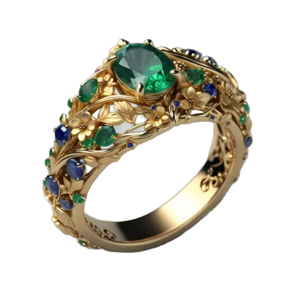 Hollow Carved Floral Ring with Colorful Zircon