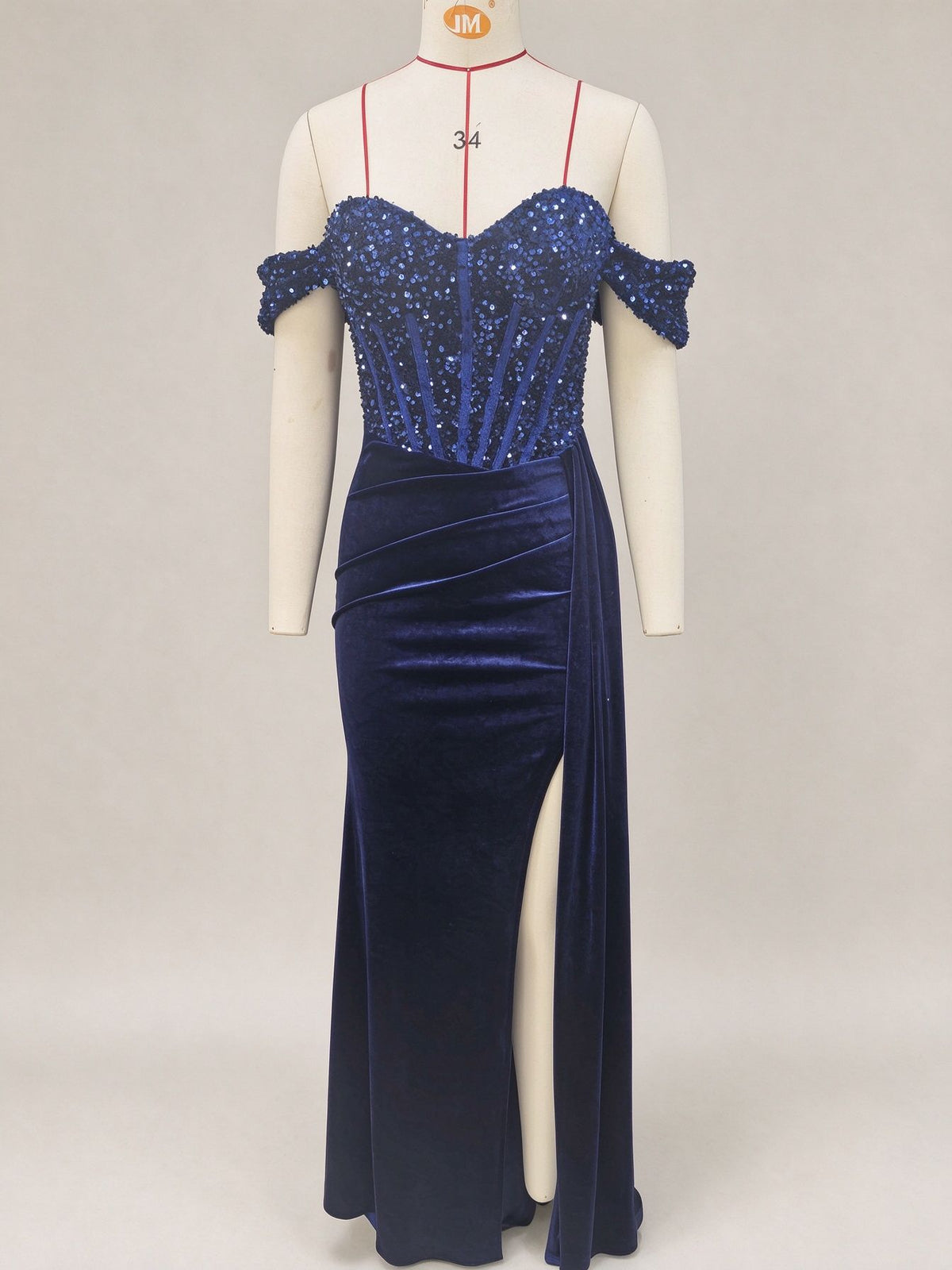 Off Shoulder Sequin Pleated Satin Evening Dress With Slit teemdrop