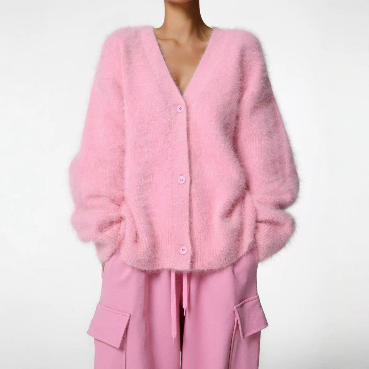 Women's Faux Fur Knitted Cardigan V-Neck Loose Long Sleeve Outerwear teemdrop