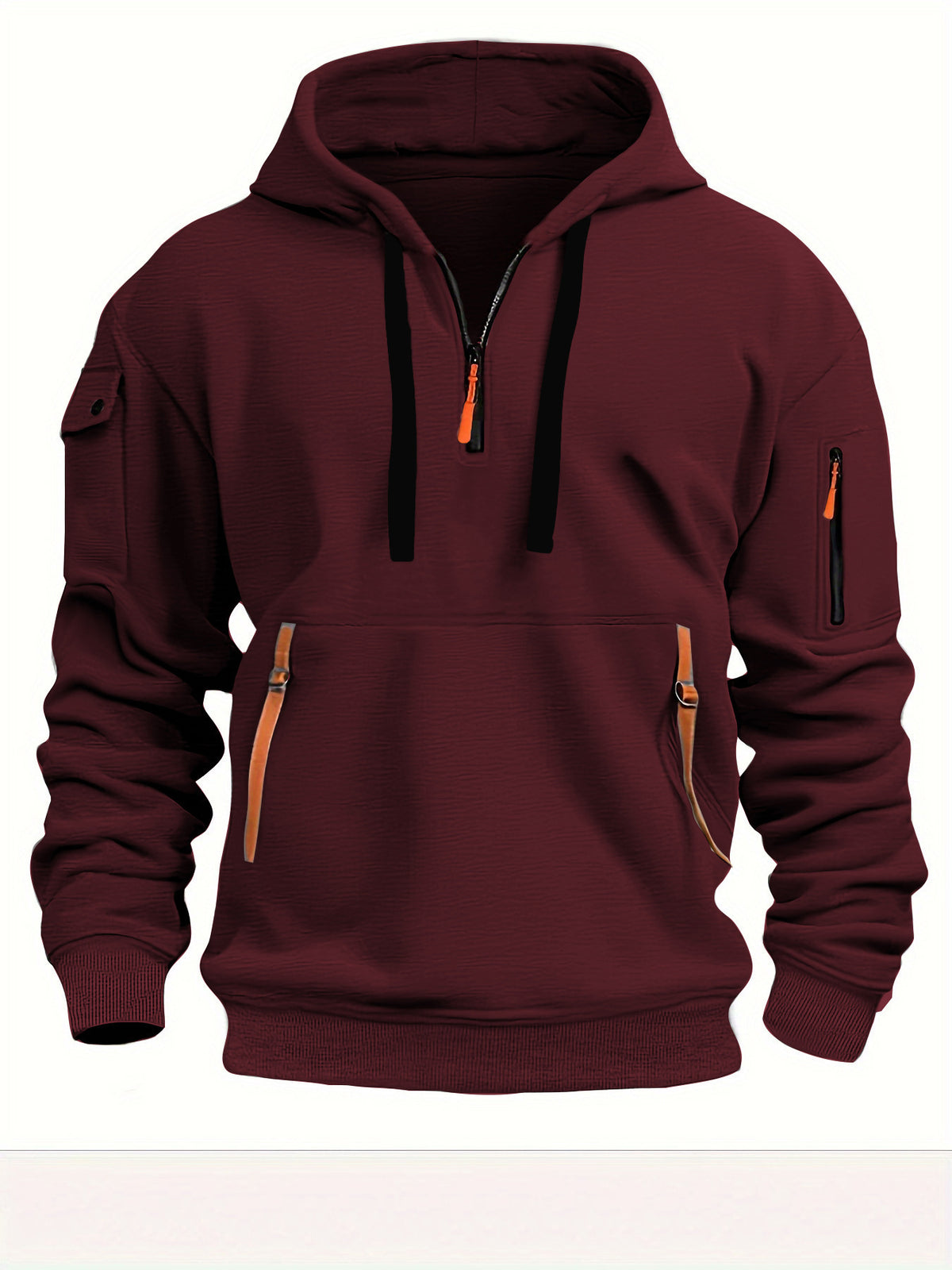 Men's fleece-lined warm hooded zipper pullover sweater teemdrop