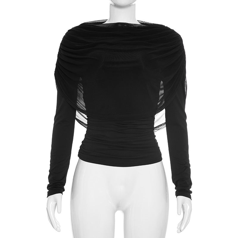 Lady's sleeveless scarf-necked pleated blouse