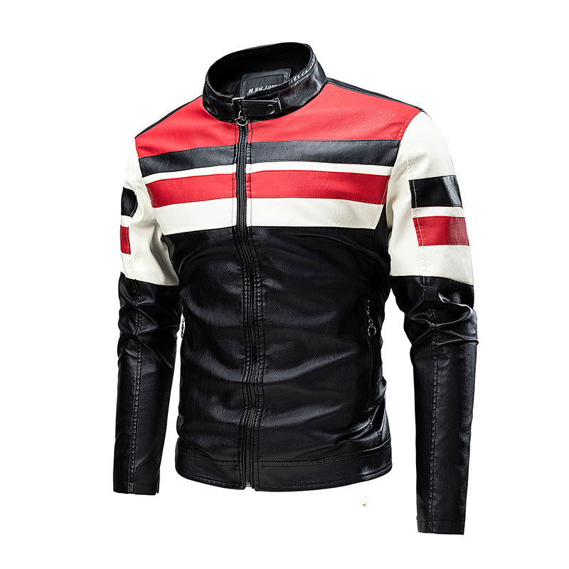 Men's button-down PU leather motorcycle jacket
