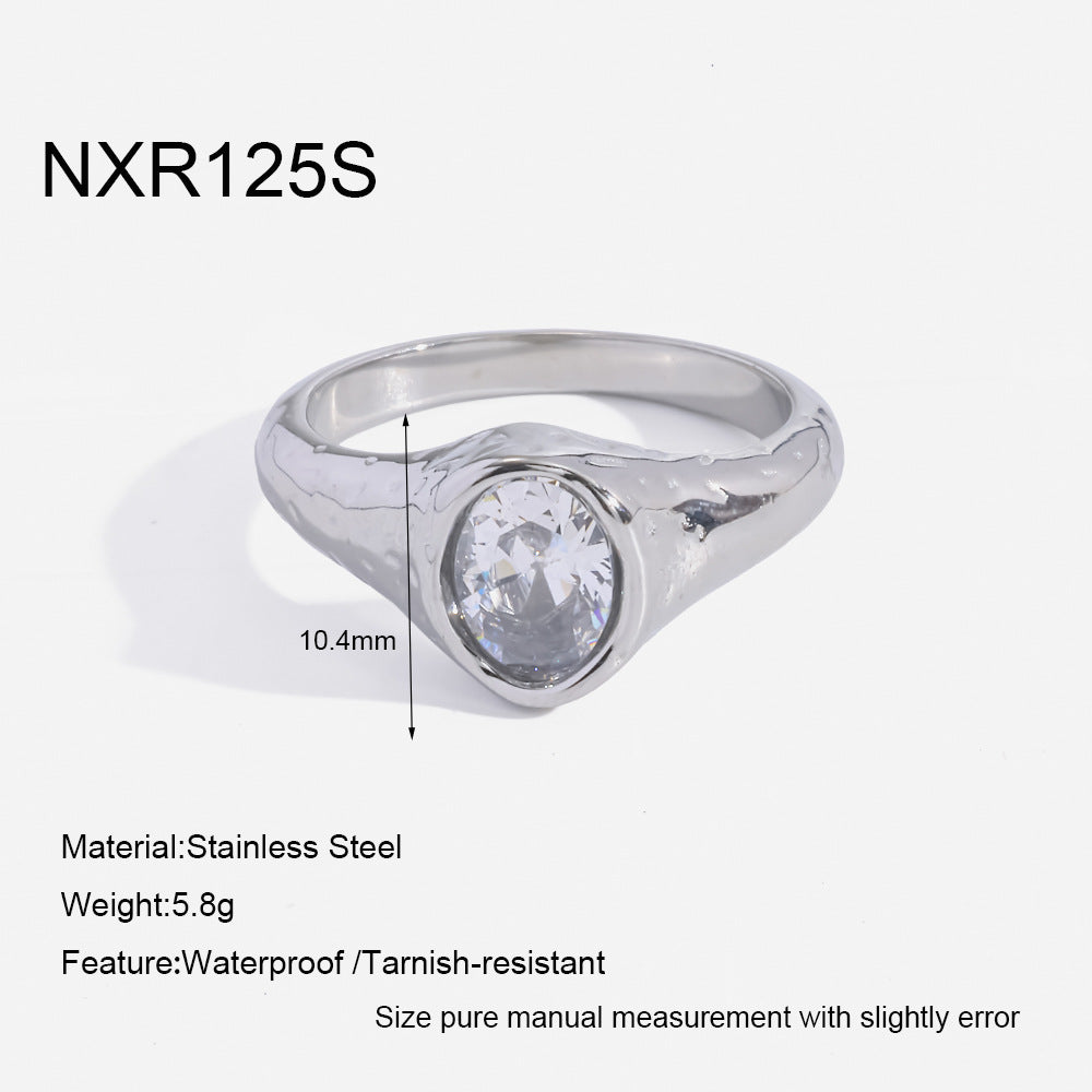 18K Gold Plated Stainless Steel Ring with Zircon Minimalist Hammered Design