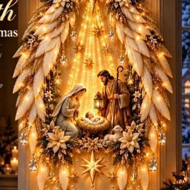 LED Lighted Christmas Tree Wall Hanging Decoration with Wreath Door Ornament teemdrop