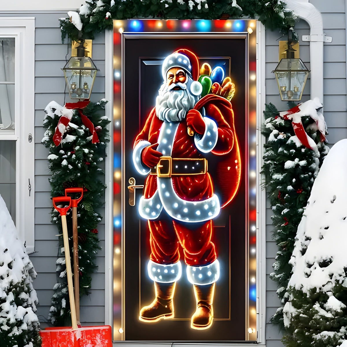 Christmas Santa Claus Polyester Door Cover Decoration 90x180cm teemdrop