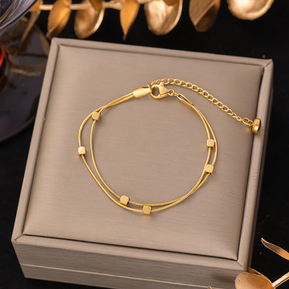 Women's Titanium Steel Inlaid Charm Bracelet Versatile Fashion Jewelry teemdrop