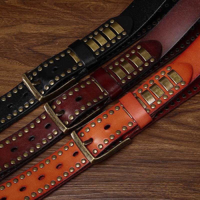 Studded Cowhide Leather Belt for Men