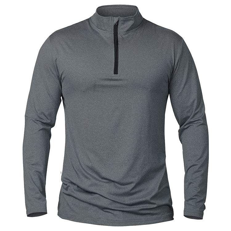 Men's Half-Zip Pullover Long Sleeve Solid Color Stand Collar Athletic Top teemdrop