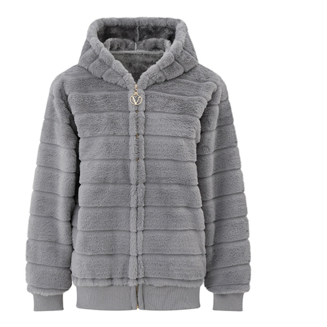 Women's Plush Stand Collar Zip Up Fleece Sweatshirt teemdrop