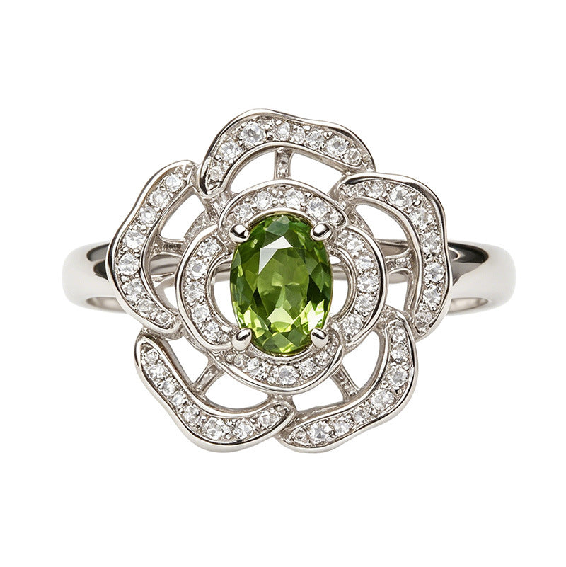 Silver Natural Birthstone Flower Vintage Adjustable Ring