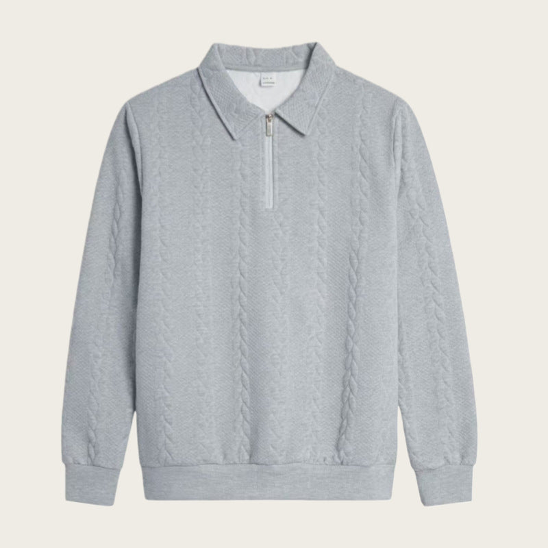 Men Jacquard Lapel Zip Up Jacket Casual Long Sleeve Sweatshirt teemdrop