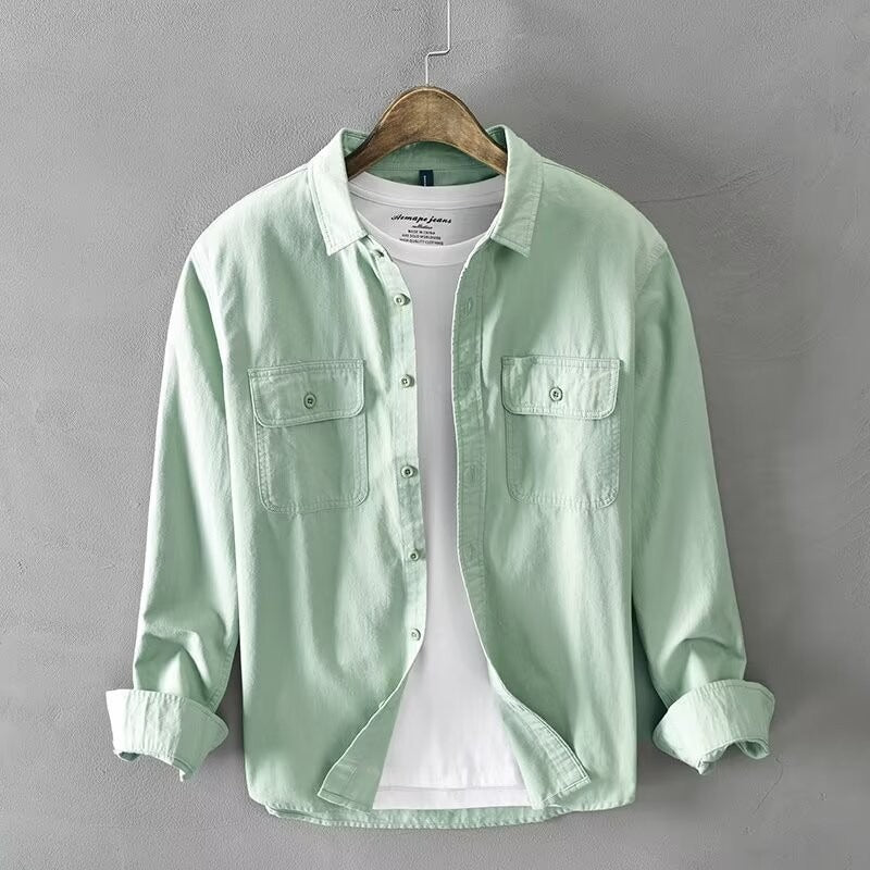 Men Multi-Pocket Corduroy Work Jacket Long Sleeve Casual Shirt
