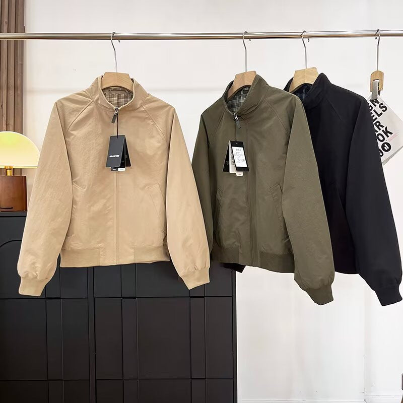Men's Stand Collar Zip-Up Jacket Long Sleeve Loose Casual Coat teemdrop
