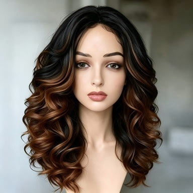 Gradient Middle Part Long Curly Synthetic Wig teemdrop
