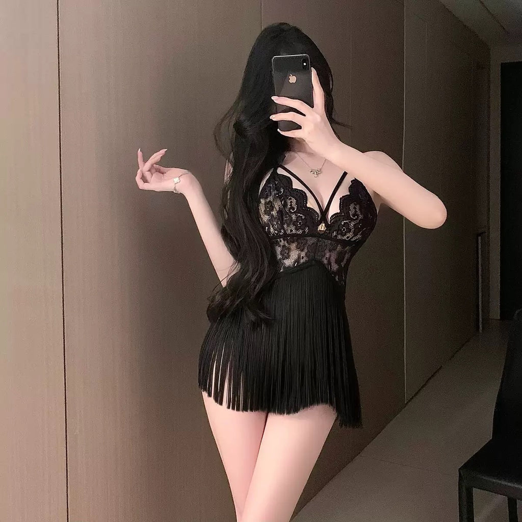 Hollow Out Tassel Lingerie Skirt teemdrop