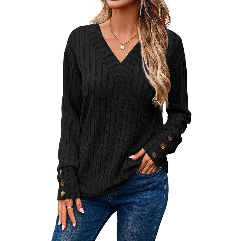 Women's long sleeve V-neck shirt teemdrop