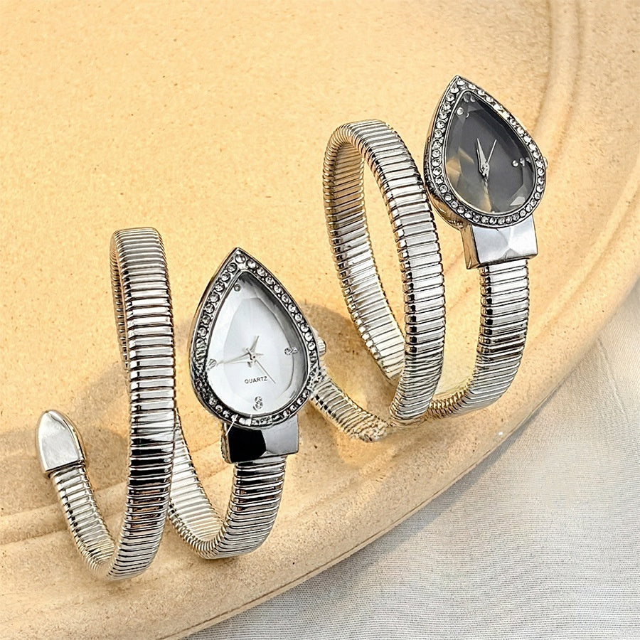 Women's Snake-Shaped Water Drop Dial Wrap-Around Bracelet Quartz Watch