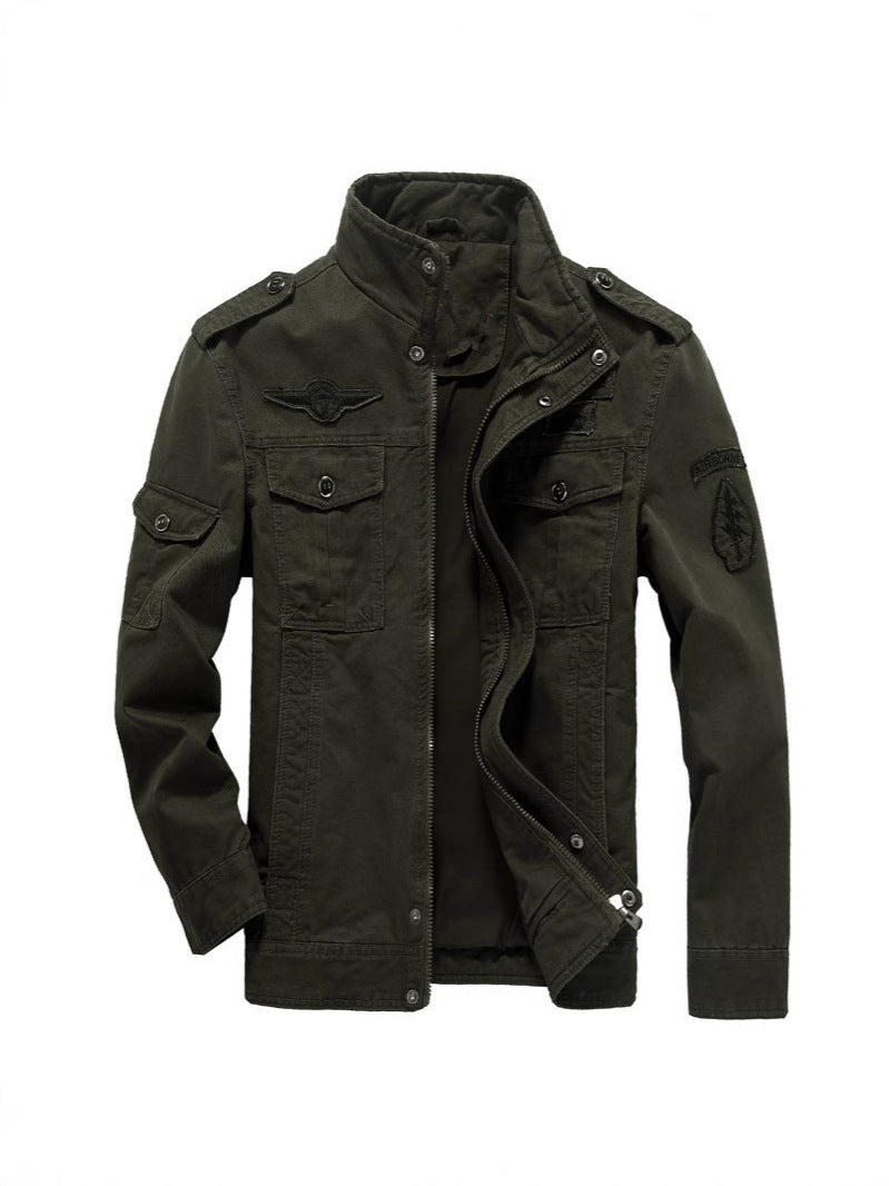 Mens Slim Fit Casual Stand Collar Cotton Jacket With Zipper teemdrop