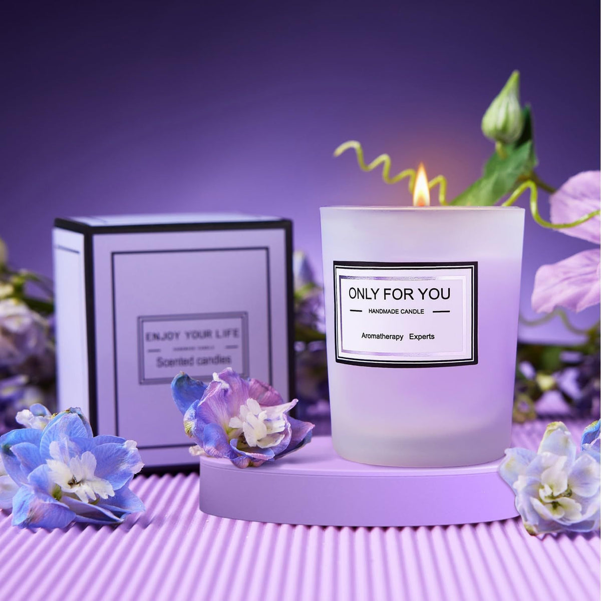 Purple Lavender Scented Soy Candle Bath Gift Set