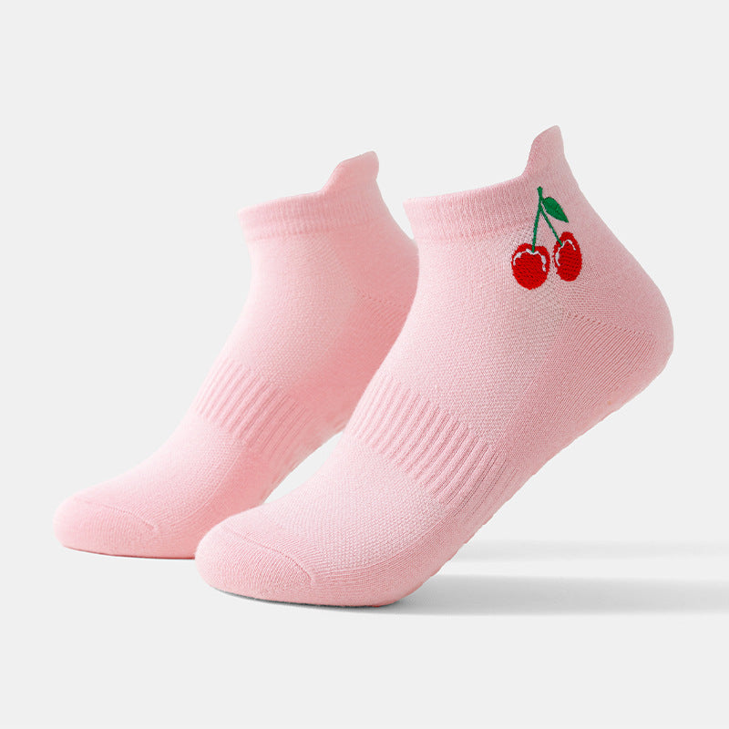 Womens Non-Slip Yoga Socks with Fruit Embroidery