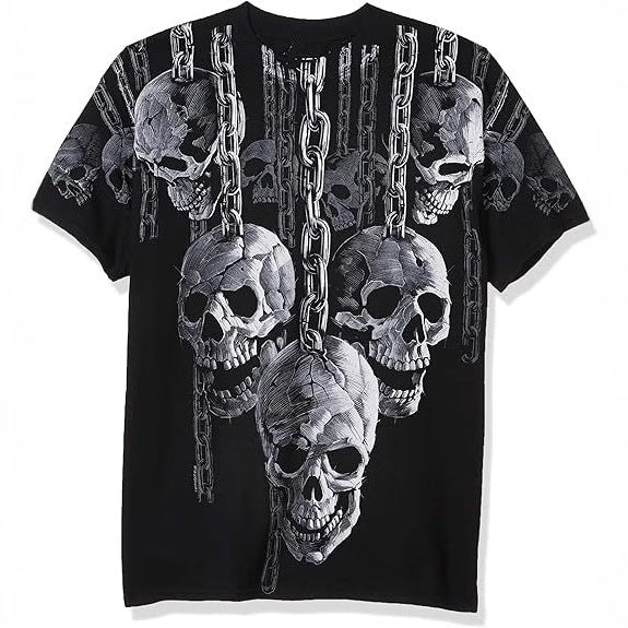 Men's Punk Skull Print Short Sleeve Loose T-Shirt teemdrop