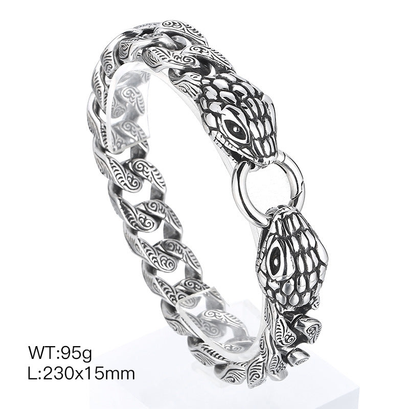 Men's Vintage Snake Head Titanium Steel Punk Bracelet