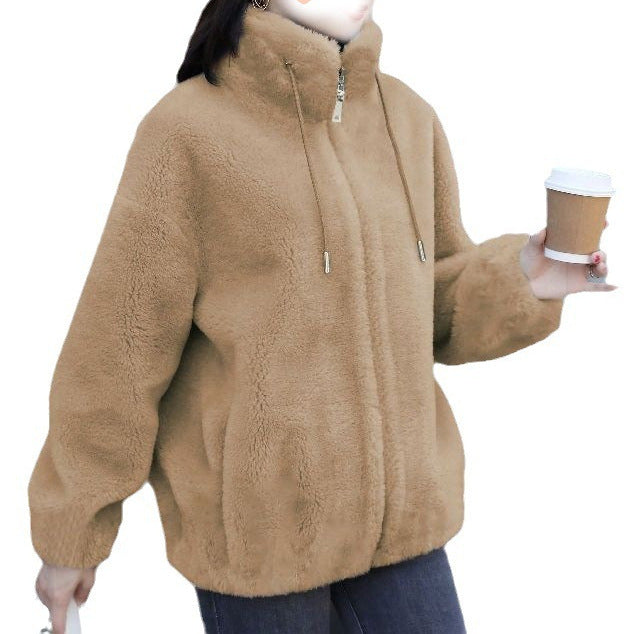Women Double-Sided Velvet Warm Zip Up Cardigan teemdrop