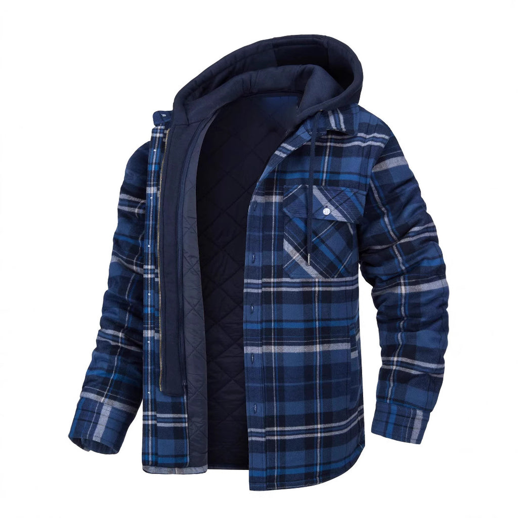 Autumn and Winter Cotton Outwear Plaid Long-Sleeved Loose Hooded Jacket teemdrop