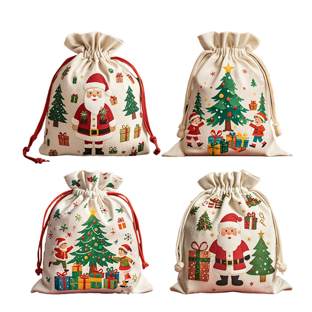 Christmas Cotton Drawstring Gift Bags for Parties