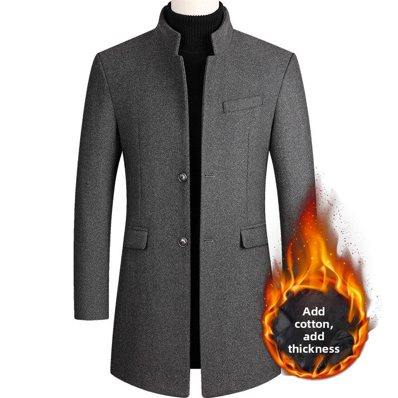 Men's Woolen Slim-Fit Mid-Length Coat teemdrop